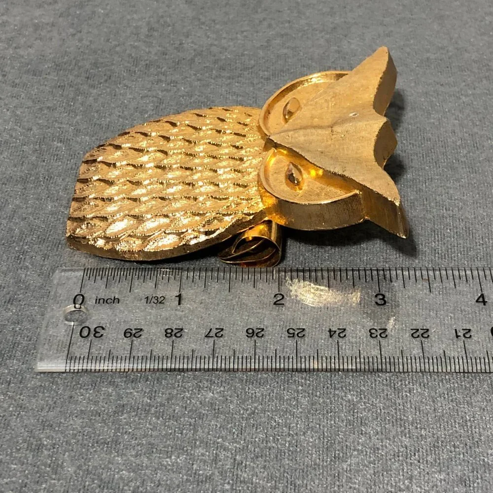 Vintage Golden Owl Desk Paper Holder Clip paperweight Hunt Mfg. Co Gold Metal